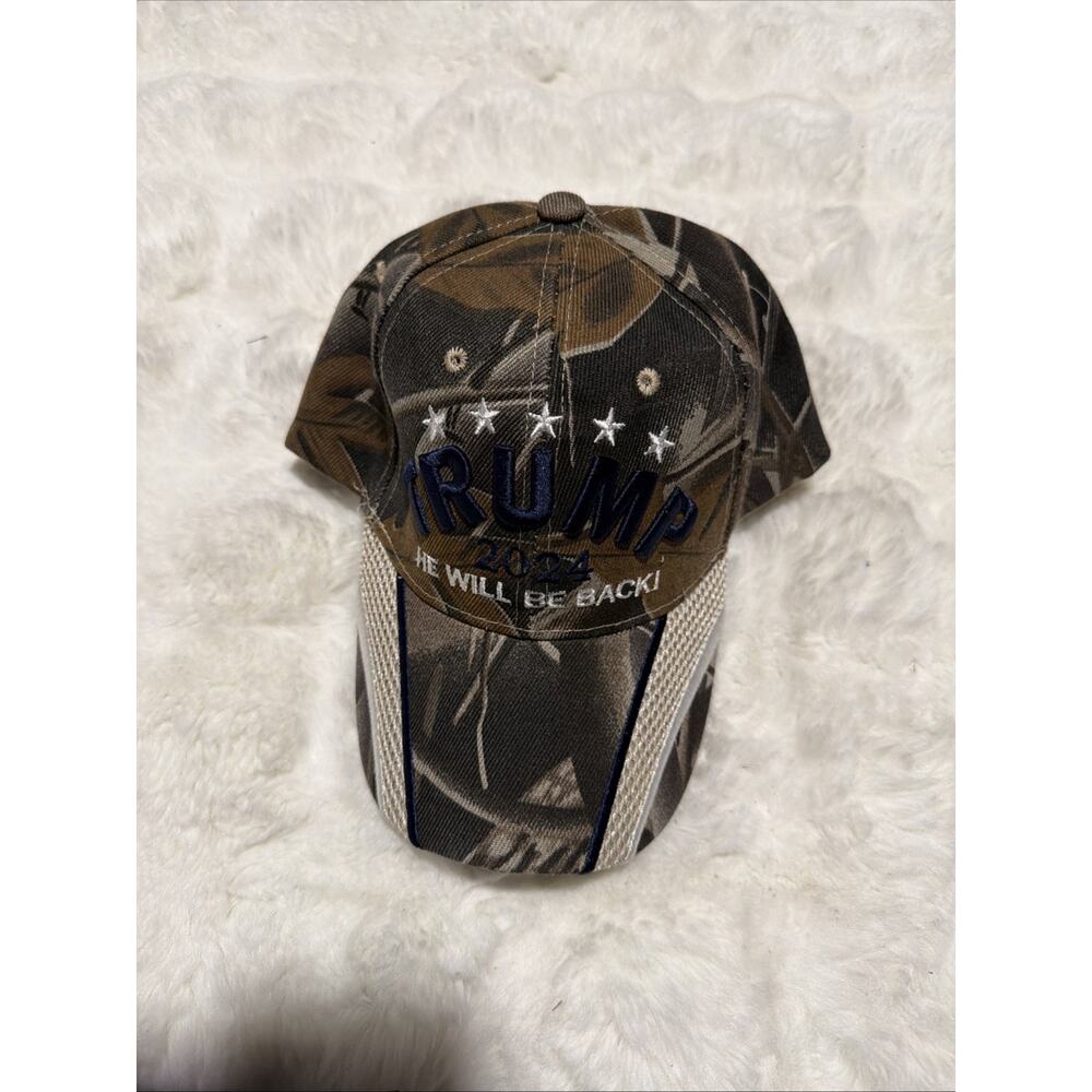 Trump 2024 He Will Be Back Again MAGA 45 47 Print Flag Eagle Camo DTF Hat Cap
